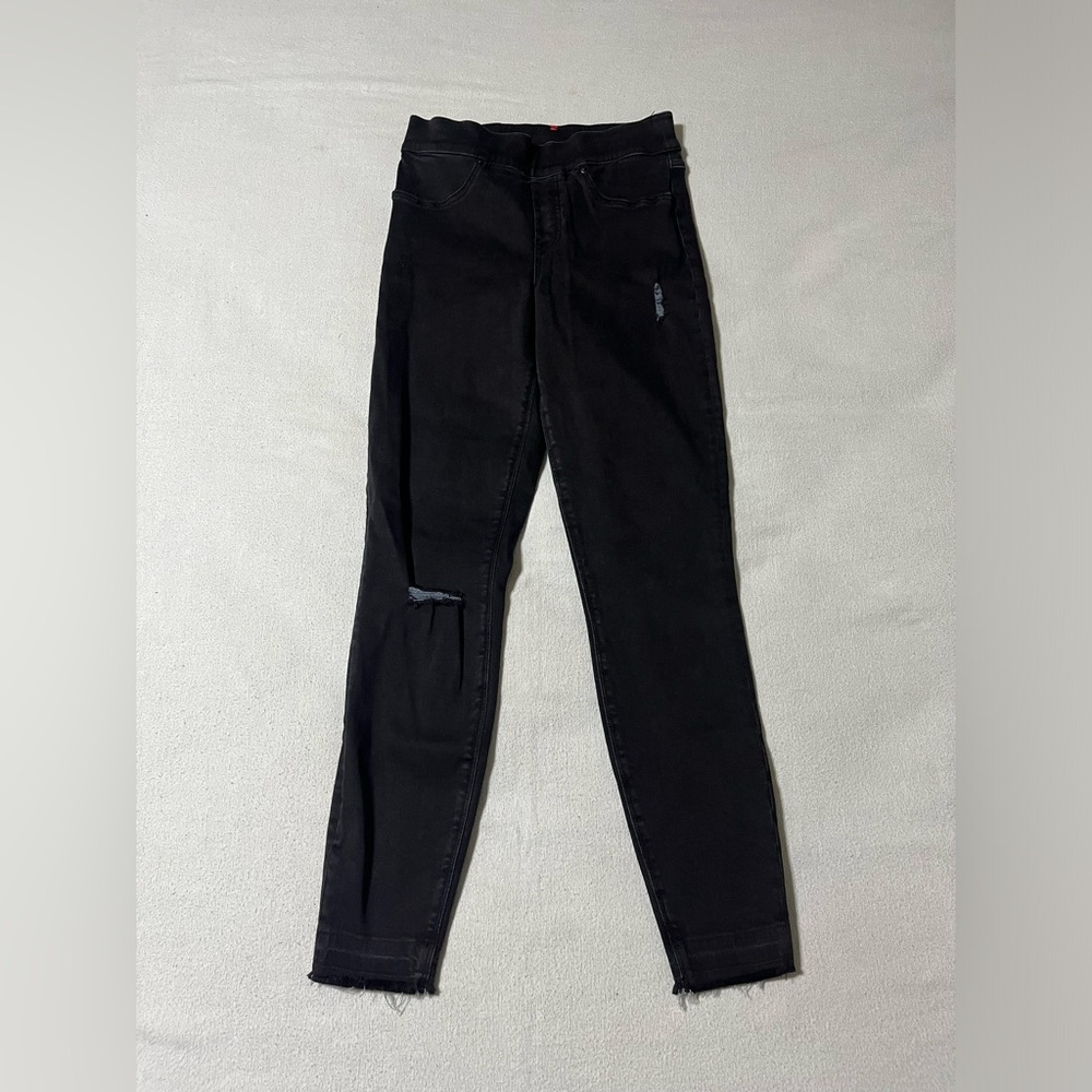 Spanx Women's‎ Size 25x27 Black Distressed Ankle Skinny Jegging Jeans No Pockets